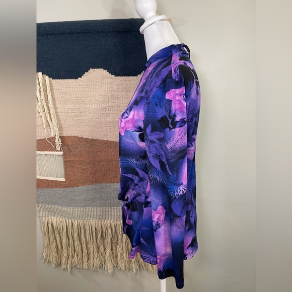 NWOT Clara Sunwoo Wrinkle Free Deep Ocean Floral Romantic Tie Front Blouse S - Picture 4 of 9